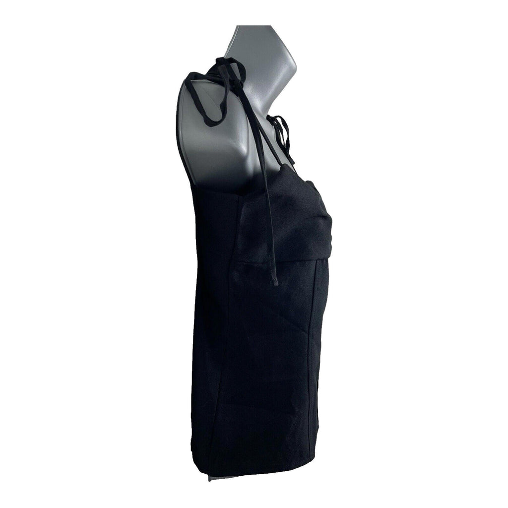 Black Structured Top Tie Shoulder Detail Hook & Loop Close Women’s UK Size S