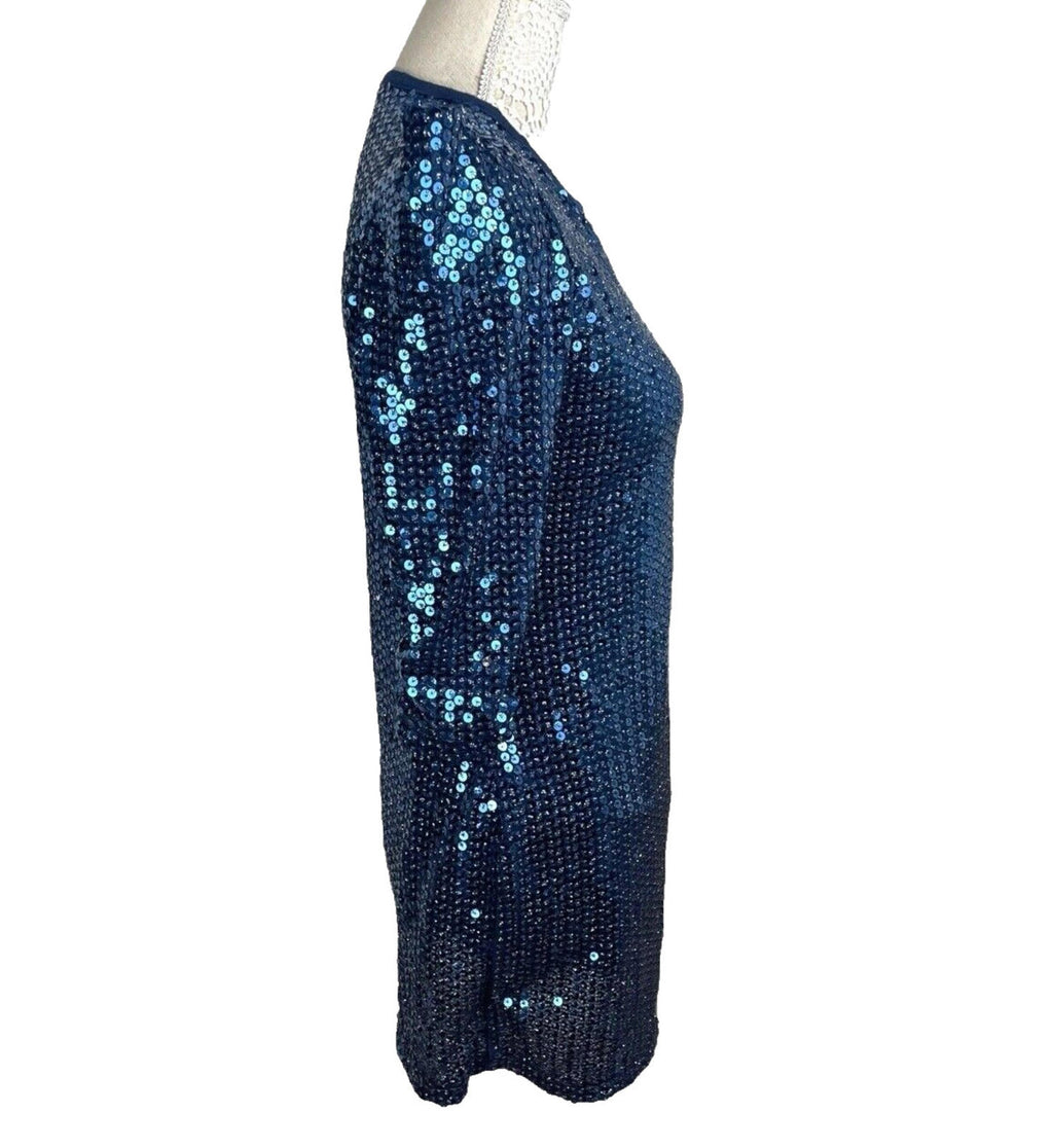 Glamorous Mini Dress Navy Blue Sequin Puff Sleeve Women’s UK Size 10