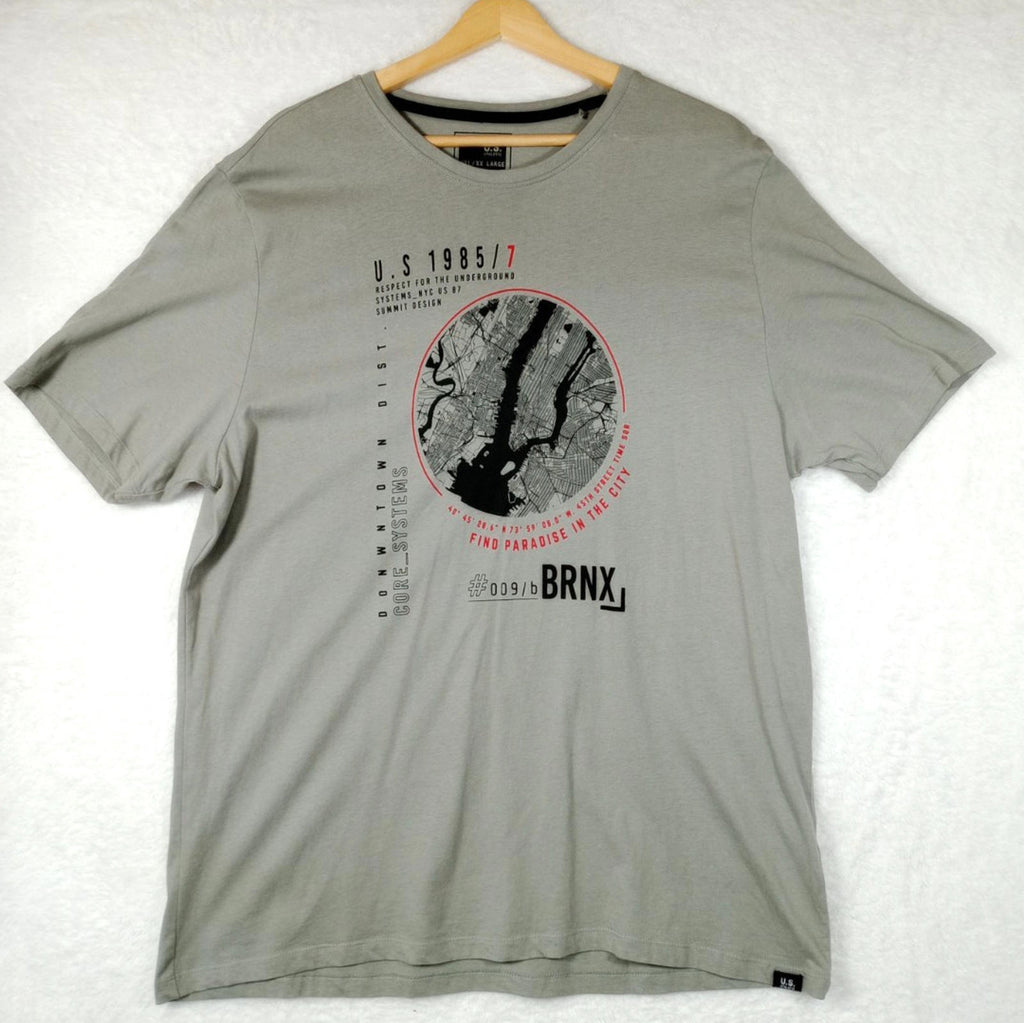 NYC Underground BRNX Print T-Shirt Men's UK Size 2XL Grey 100% Cotton Crew Neck