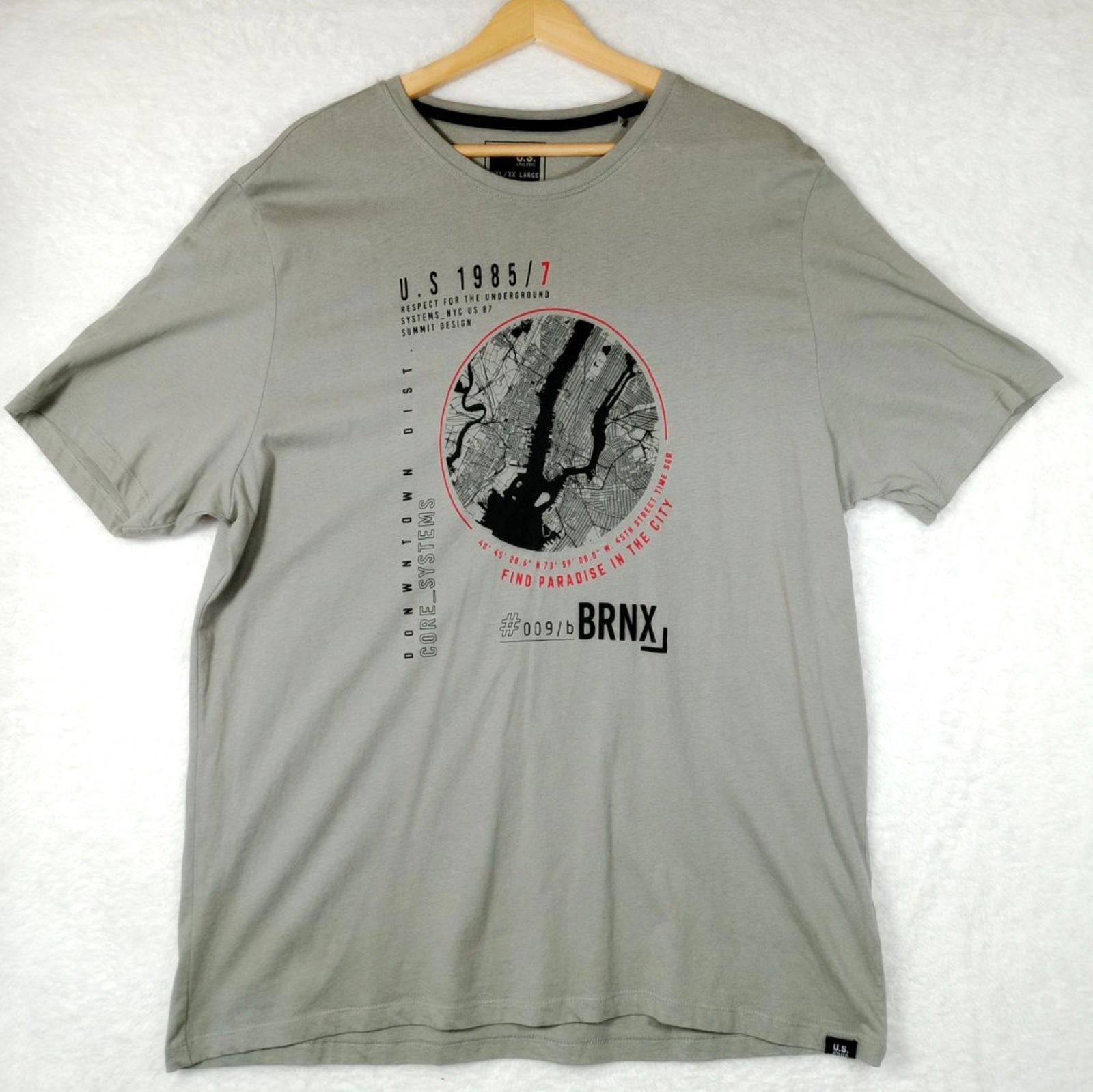NYC Underground BRNX Print T-Shirt Men's UK Size 2XL Grey 100% Cotton Crew Neck