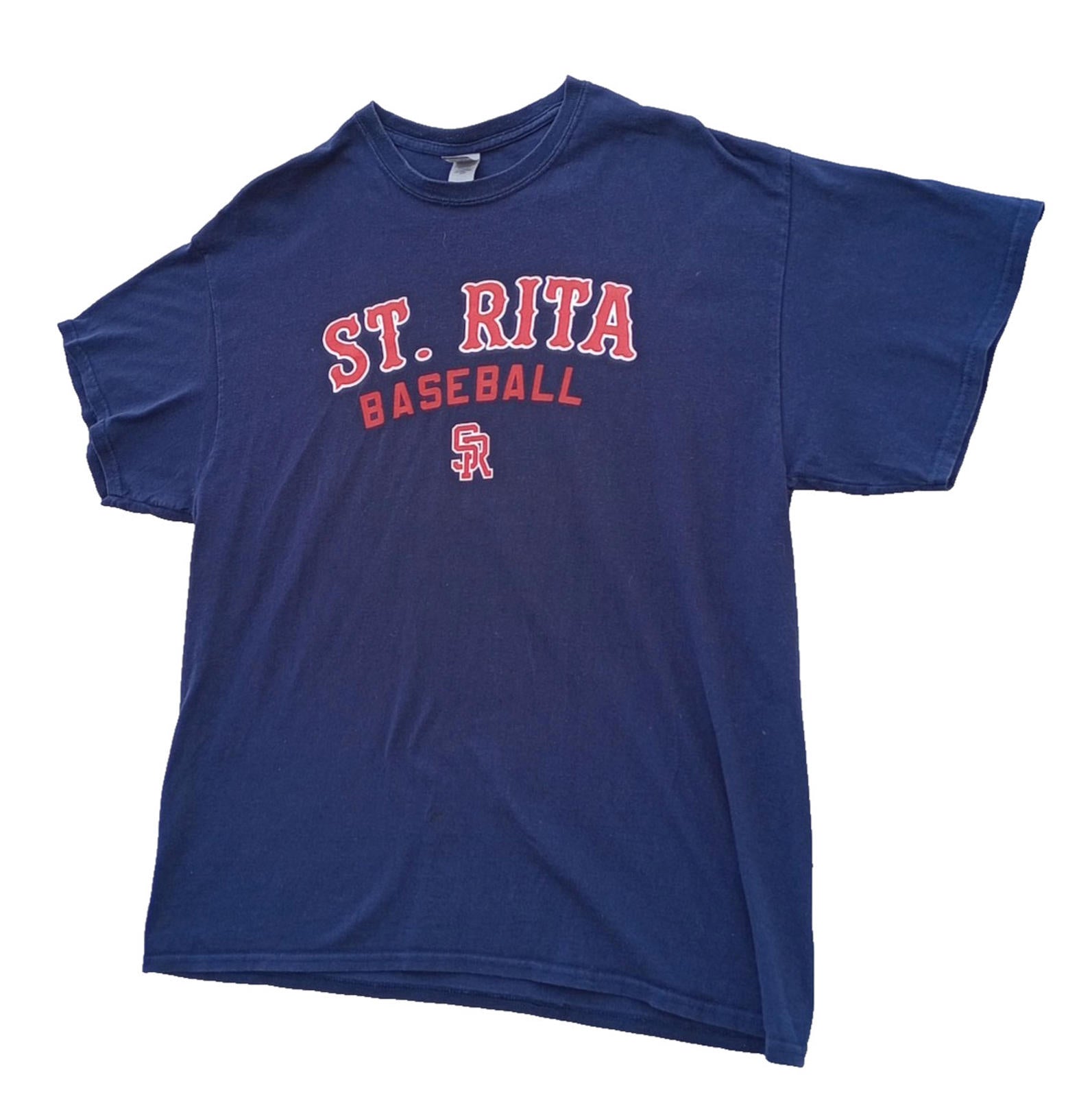 St. Rita Baseball Graphic Print T-Shirt Men's UK Size XL Blue Crew Neck
