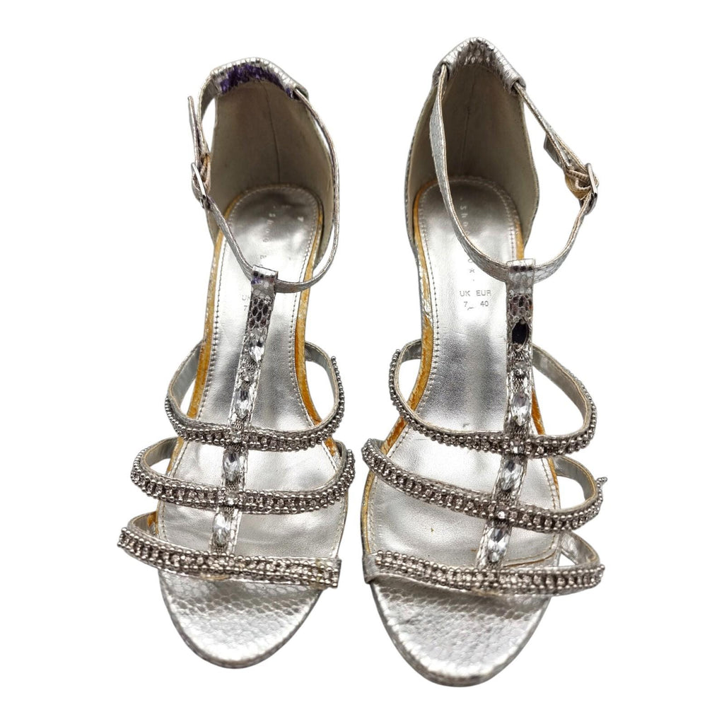 Shoe Box Silver Embellished High Heel Sandles Womens UK Size 7