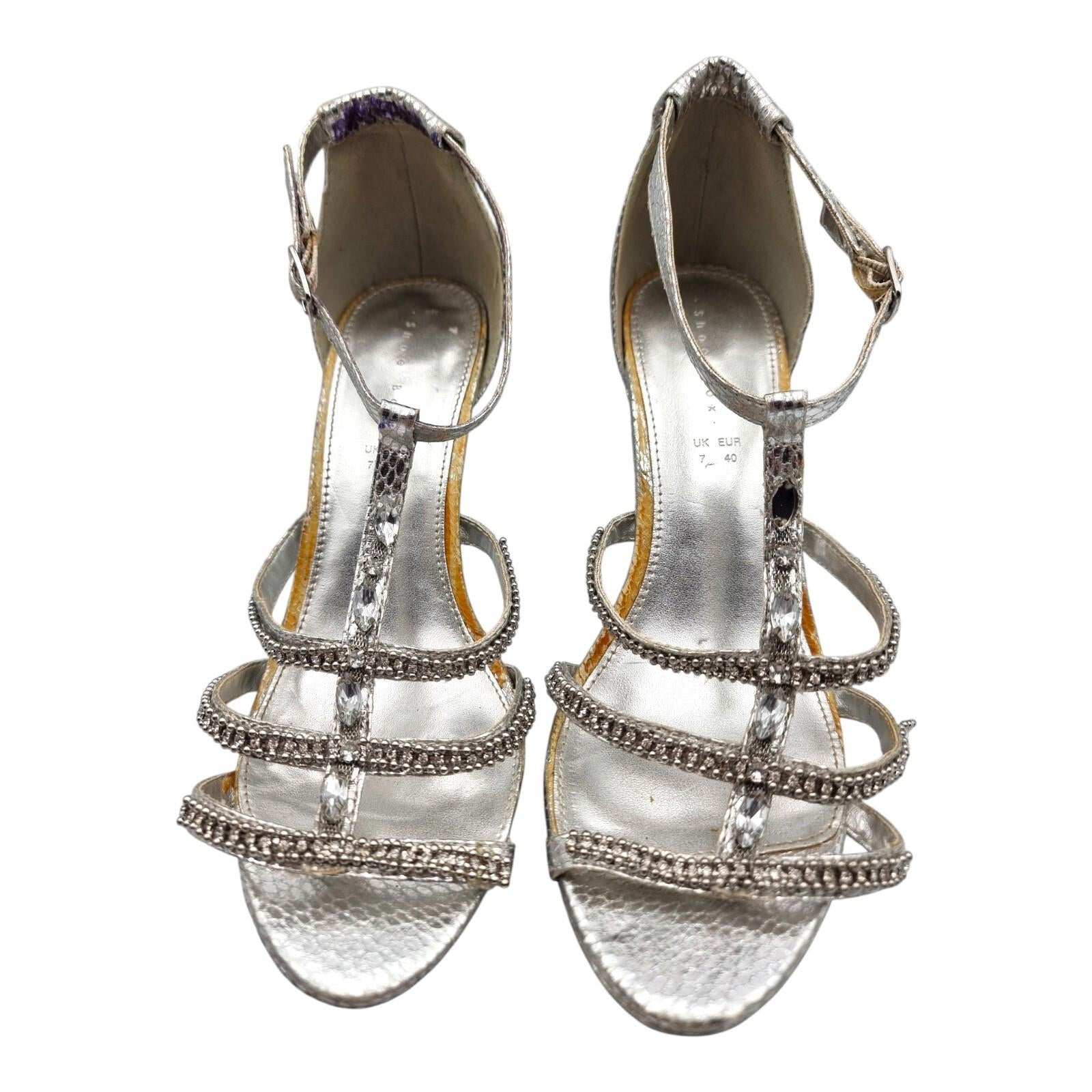 Shoe Box Silver Embellished High Heel Sandles Womens UK Size 7