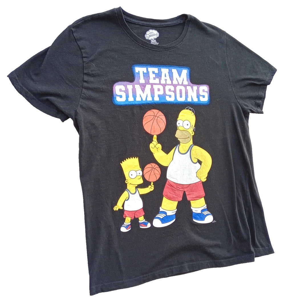 Team Simpsons Graphic Print T-Shirt Men's UK Size L Black Crew Neck Basketball