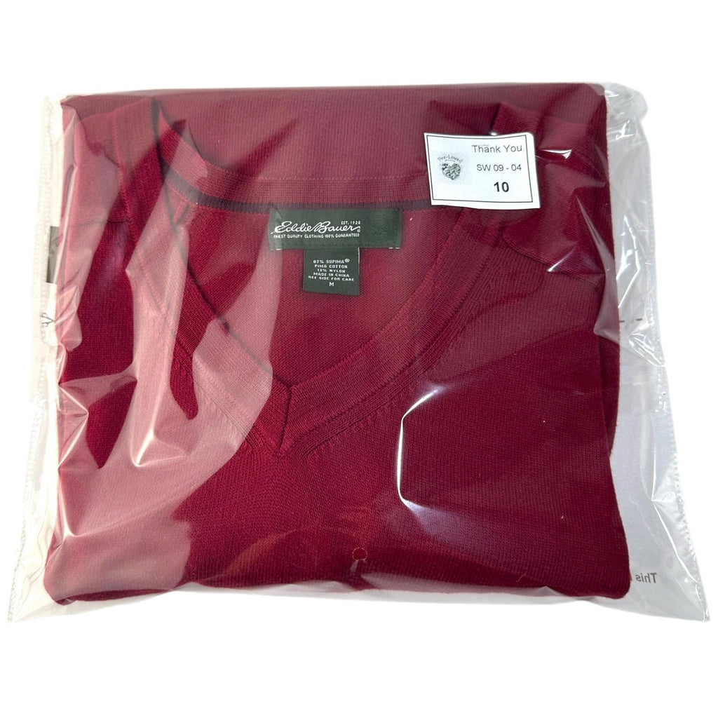 Eddie Bauer Knit Jumper Men's UK Size M Red V-Neck Long Sleeve Sweater