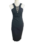 River Island Black Midi Dress Criss Cross Neckline Women’s UK Size 12