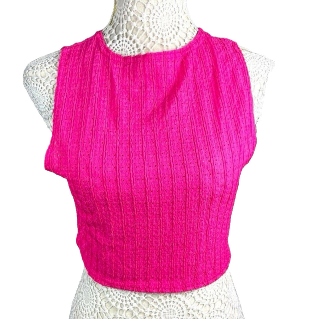 Pretty Little Thing Crop Top Women's UK Size 8 Pink Textured Sleeveless Summer