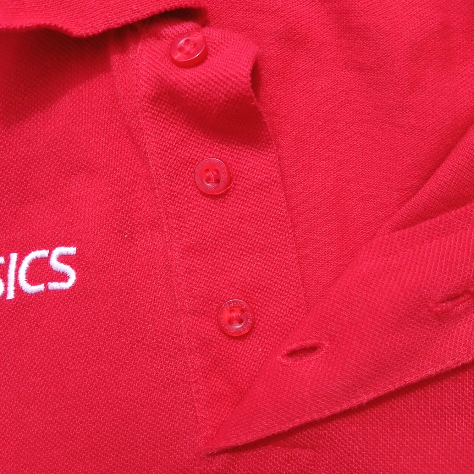 Asics Polo Shirt Men's UK Size S Red Short Sleeve Embroided Logo Cotton Blend