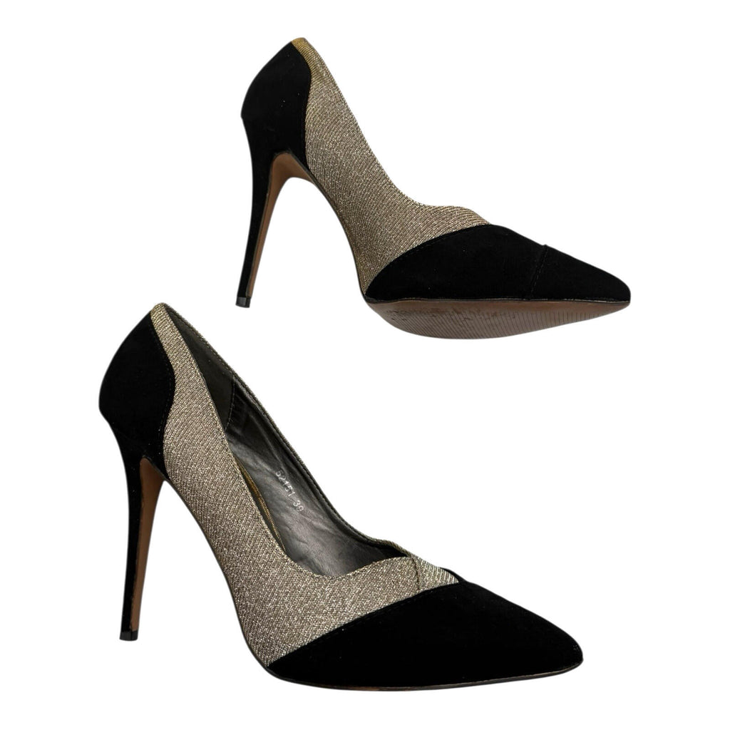 Belle Woman Stiletto Shoes Women’s UK Size 6 Pointed Toe Sparkle Black Silver