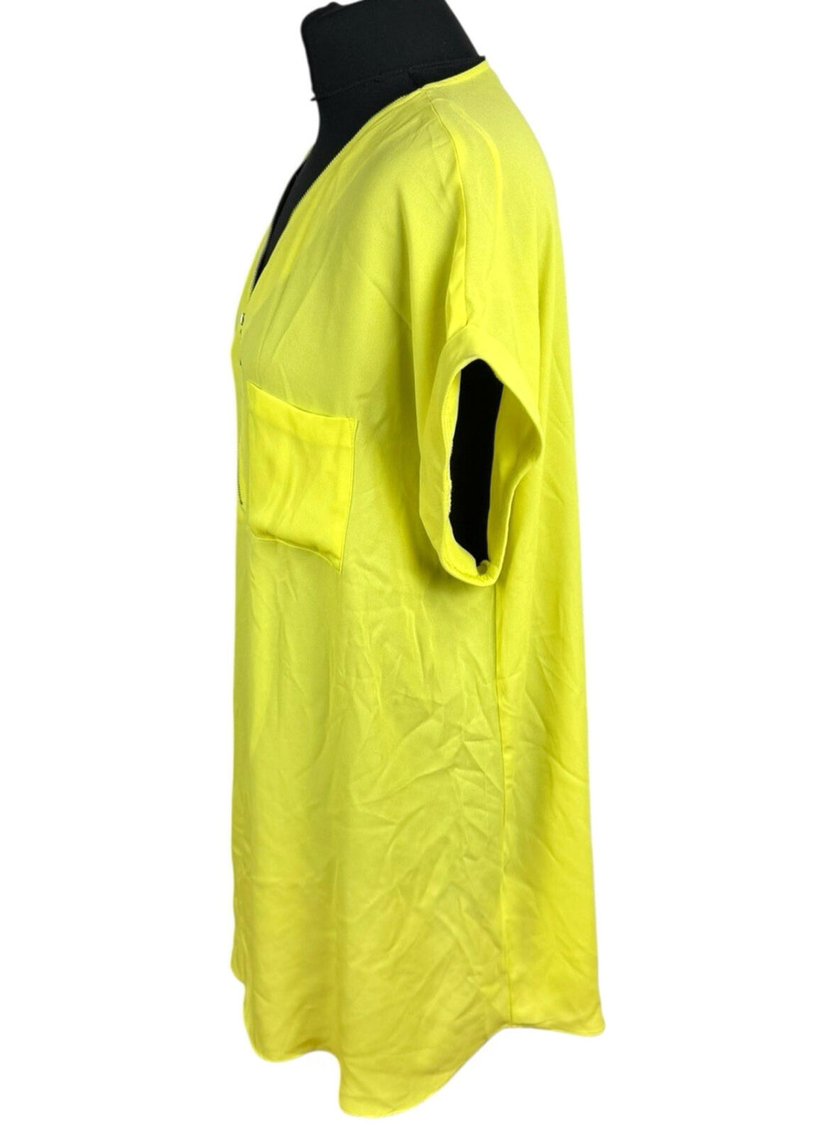 Peacocks T-Shirt Blouse Top Women's UK Size 22 Zip Rayon Front Pocket Yellow