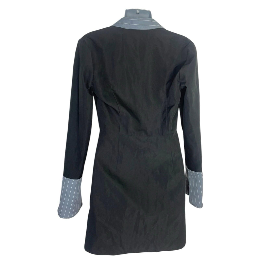 Mock Shirt Mini Dress Women’s UK Size 8 Black Grey Flared Cuffs Collared V-Neck