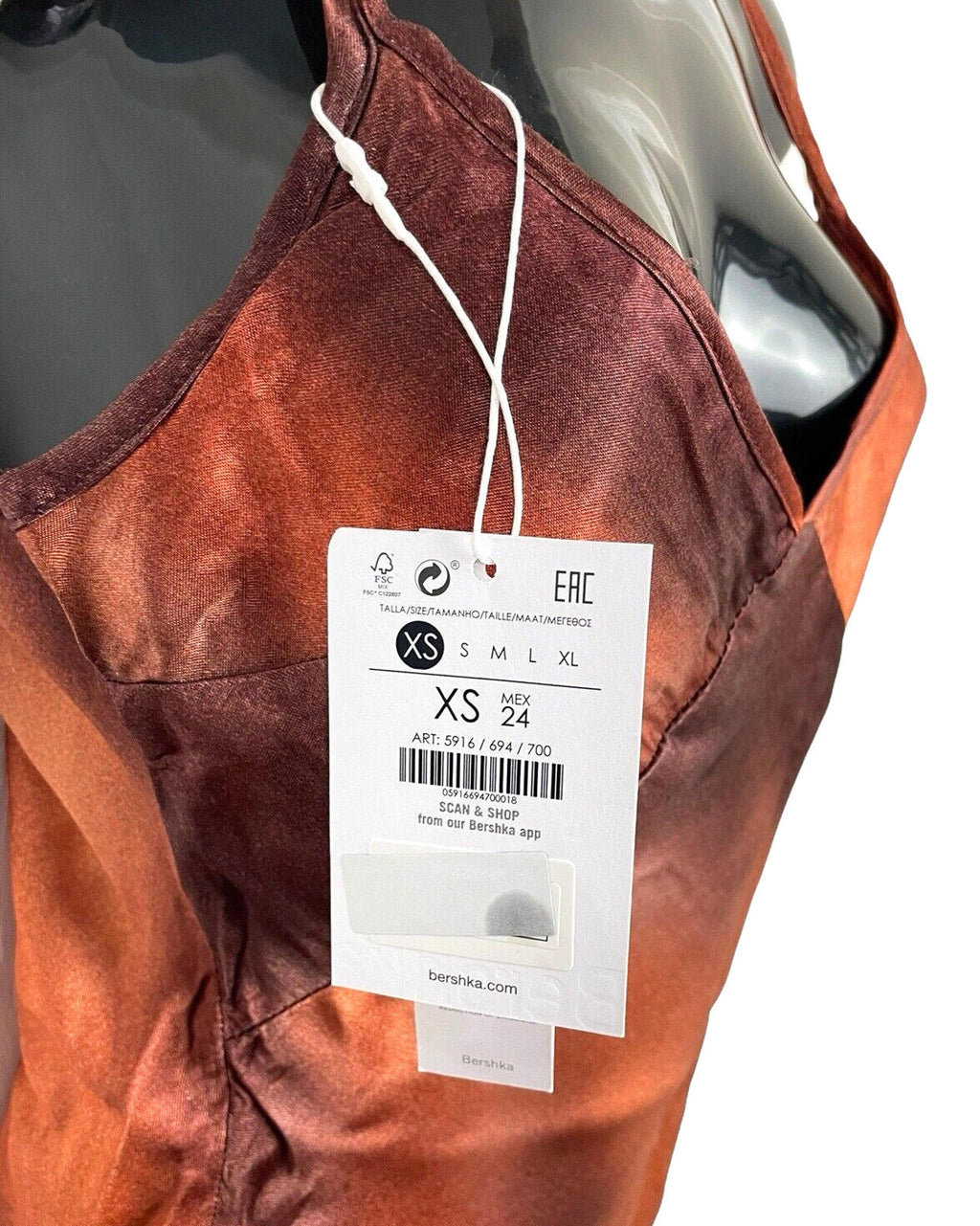 Bershka Burnt Orange Satin Maxi Dress Side Slit Women’s UK Size XS