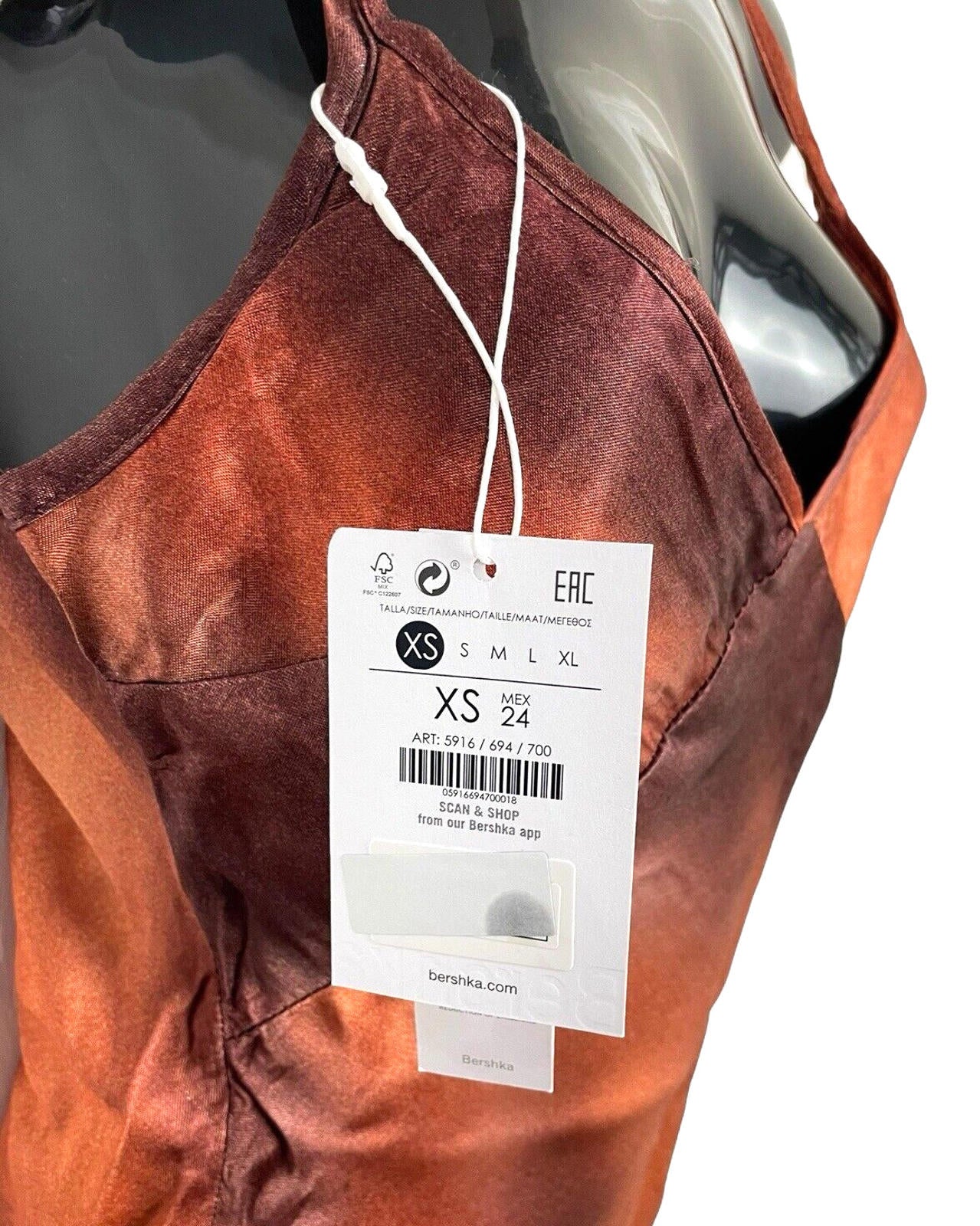 Bershka Burnt Orange Satin Maxi Dress Side Slit Women’s UK Size XS