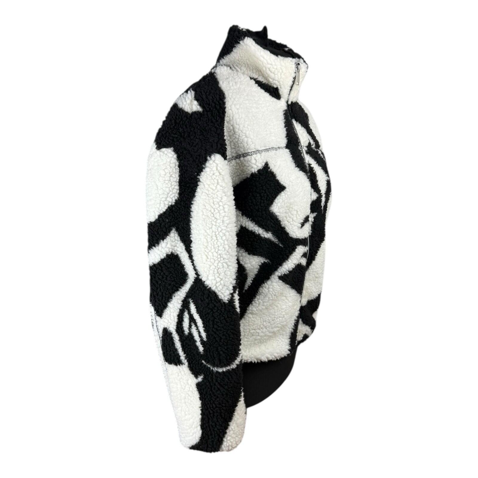 New Look Teddy Fleece Jacket Women’s UK Size S Zip Up Beige Black Coat