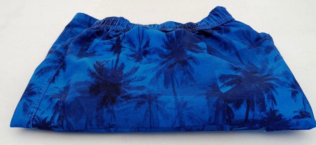 Palm Tree Swim Shorts Men's UK Size L Blue Pockets Drawstring Hawaiian Print