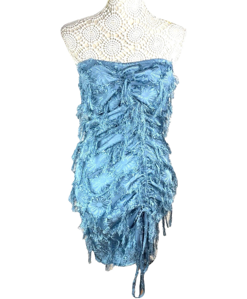 Pretty Little Thing Blue Faux Feather Off Shoulder Mini Dress Women’s UK Size 8