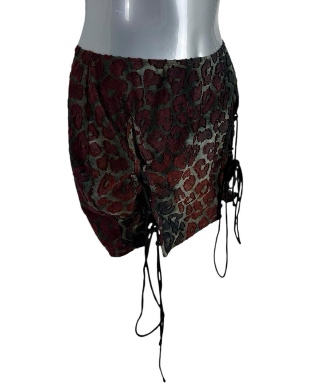 Pretty Little Thing Textured Mini Skirt Black Red Animal Print Women’s UK Size 8
