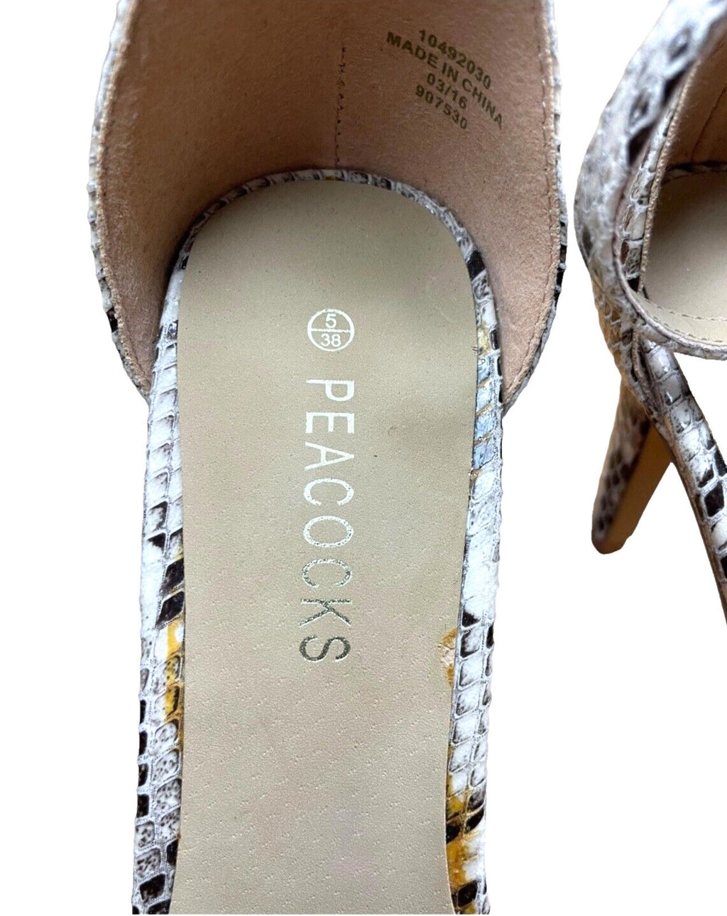 Peacocks Snakeskin Print Stilettos Shoes Open Toe Women’s UK Size 5