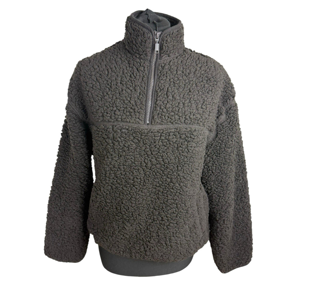 Divided Sherpa Fleece Jumper Women’s UK Size XS Oversized 1/4 Zip Brown