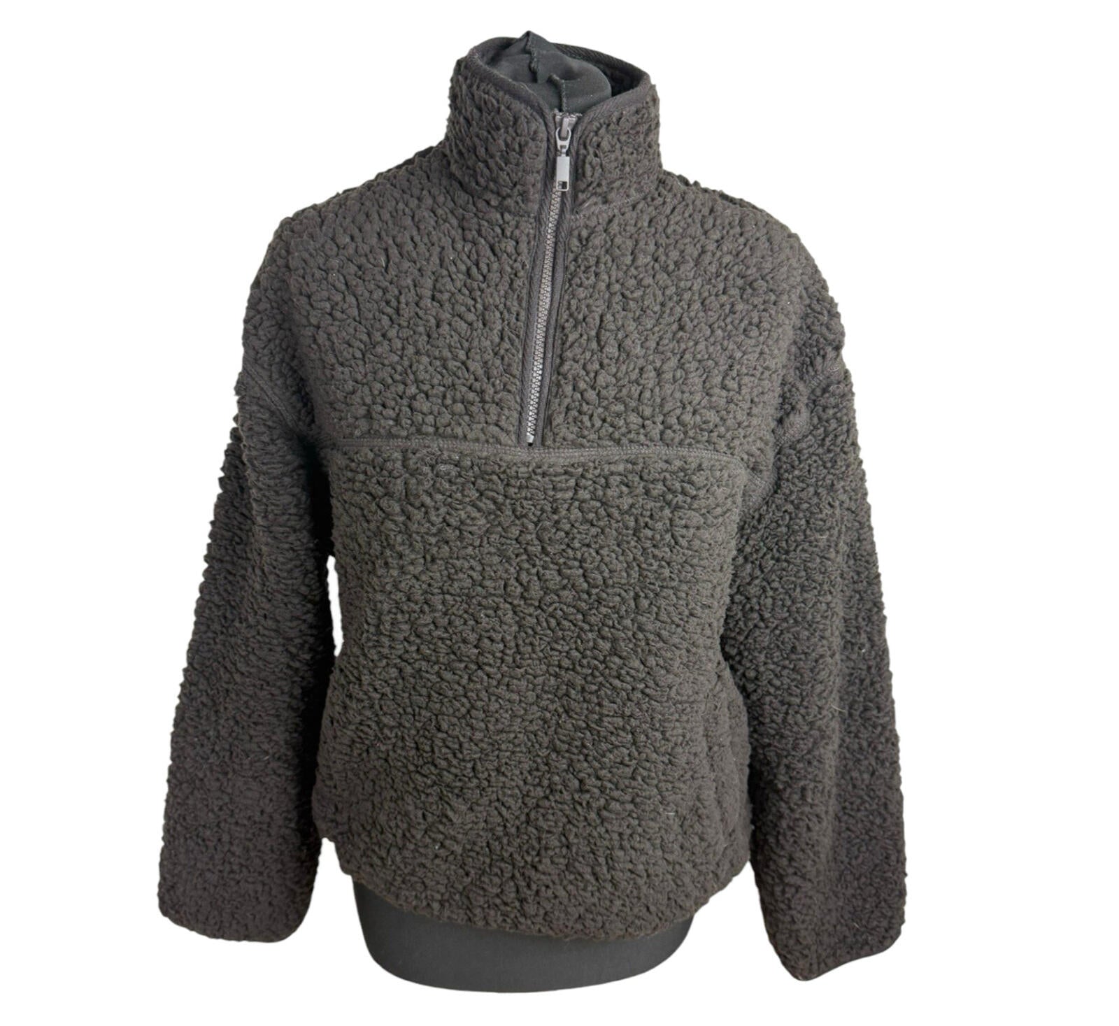 Divided Sherpa Fleece Jumper Women’s UK Size XS Oversized 1/4 Zip Brown