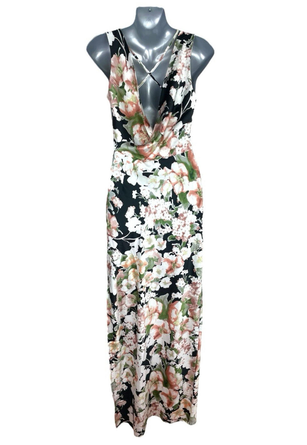 Boohoo Satin Floral Occasion Dress Maxi Cowl Neck Women’s UK Size 8