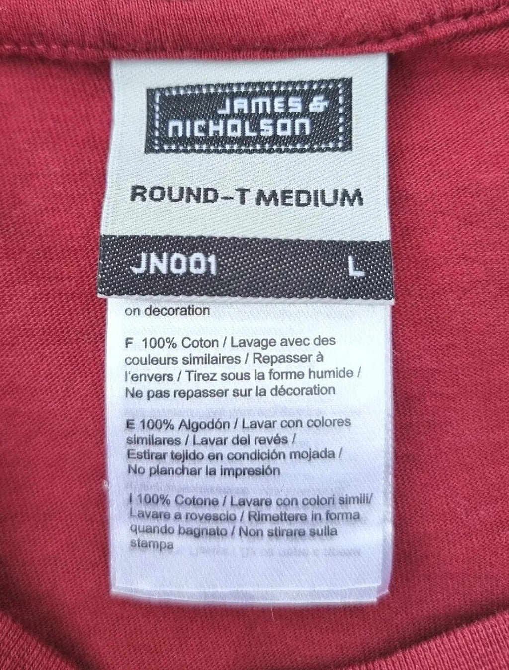 James & Nichols T-Shirt Red Men's UK Size L Large 100% Cotton Print