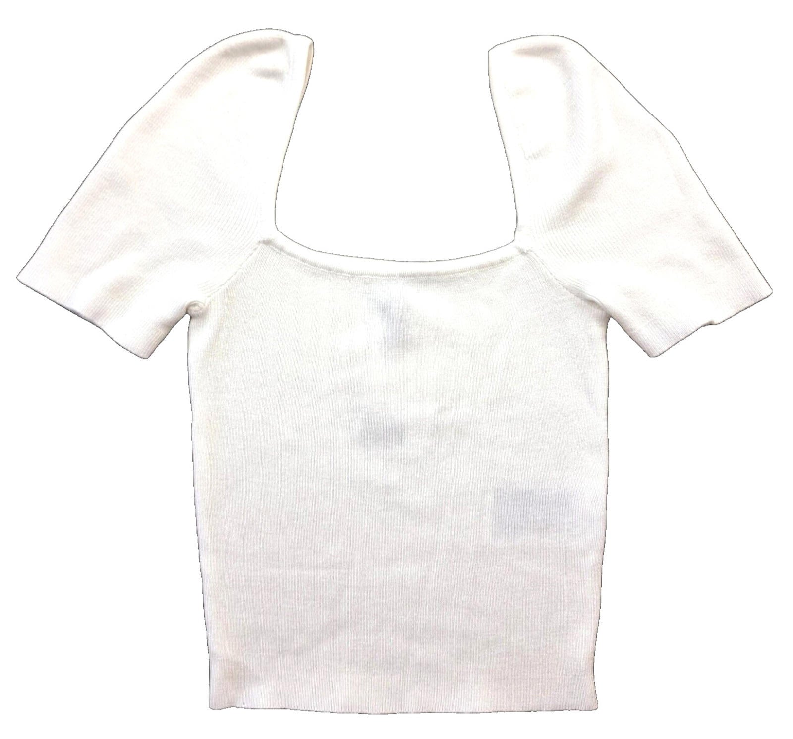 Divided Crop Top White Ribbed Blouse Women's UK Size XS
