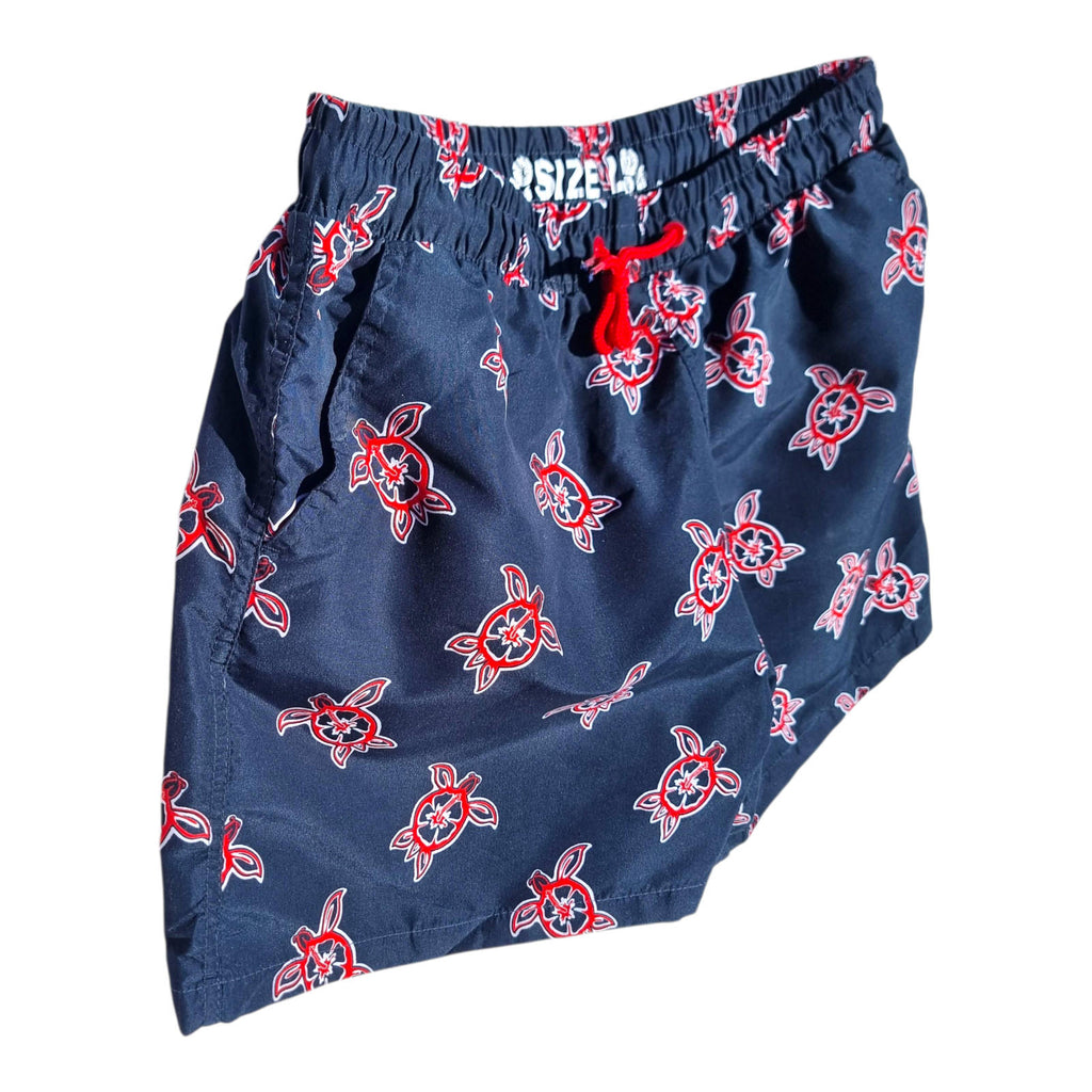 Swim Shorts Men's UK Size L Navy Blue Net Lined Pockets Red Sea Turtle Print