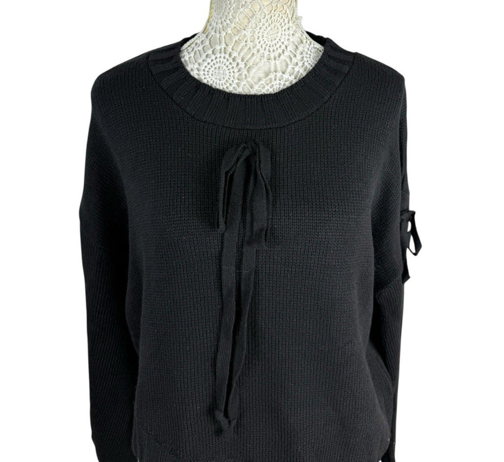 Black Knit Jumper Relaxed Fit Bow Detail Crew Neck Women’s UK Size S