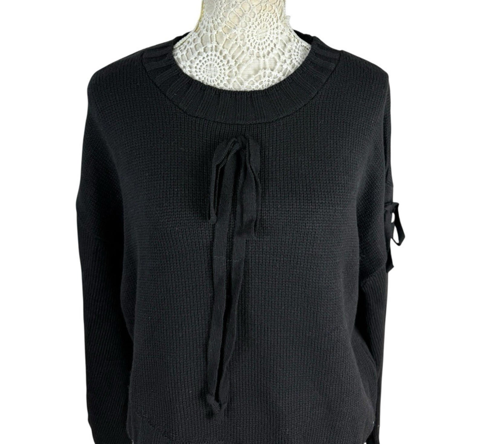 Black Knit Jumper Relaxed Fit Bow Detail Crew Neck Women’s UK Size S