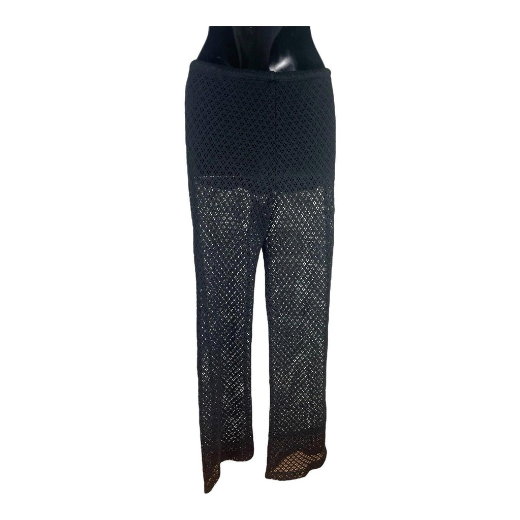 Divided Black Crochet Look Trousers Wide Leg Sheer Women’s UK Size XS
