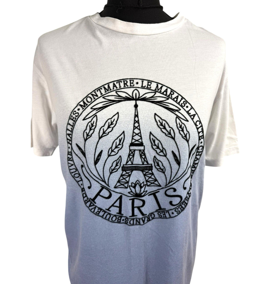 TU Textured Paris T-shirt Short Sleeve Women’s UK Size 10 Ombré White Blue