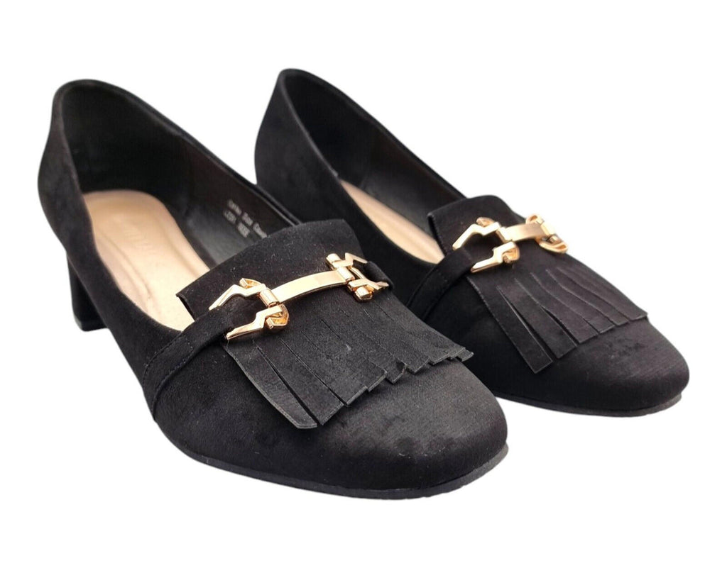 JD Williams Black Suedette Block Heel Court Shoes Wide Fit Women's UK Size 7 EEE