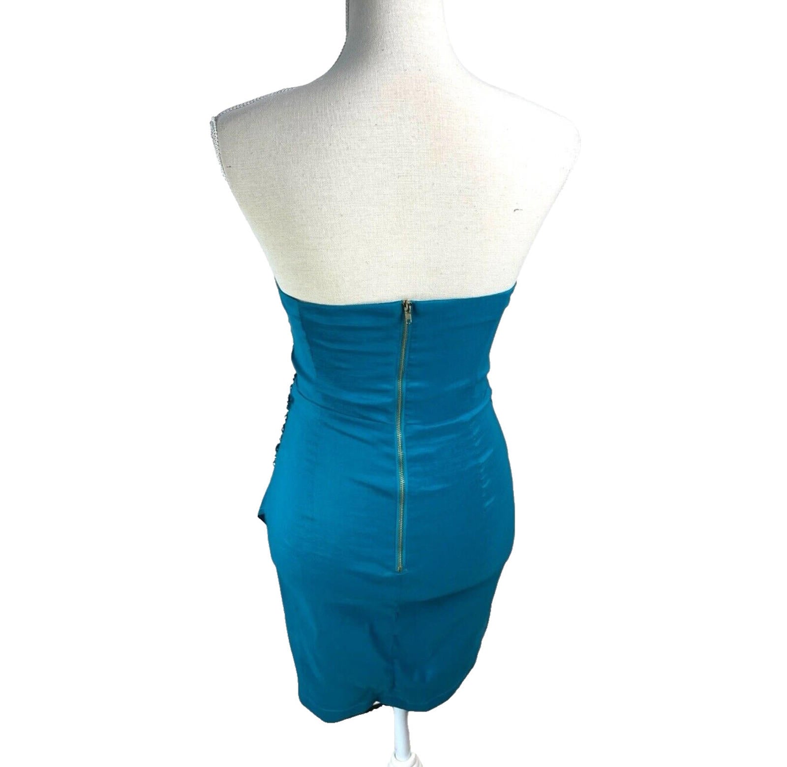 AX Paris Mini Dress Turquoise Ruched Off Shoulder Embellished Women’s UK Size 8