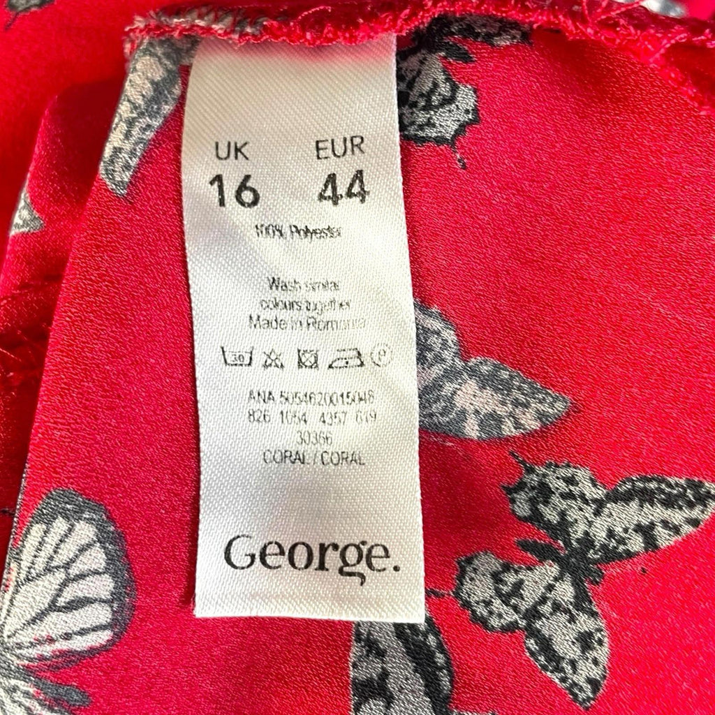 George Red Thin Vest Top Butterfly Print Women’s UK Size 16