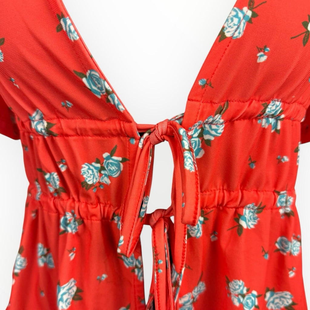 ASOS Floral Croptop Women's UK Size Tie Front Short Sleeve Orange