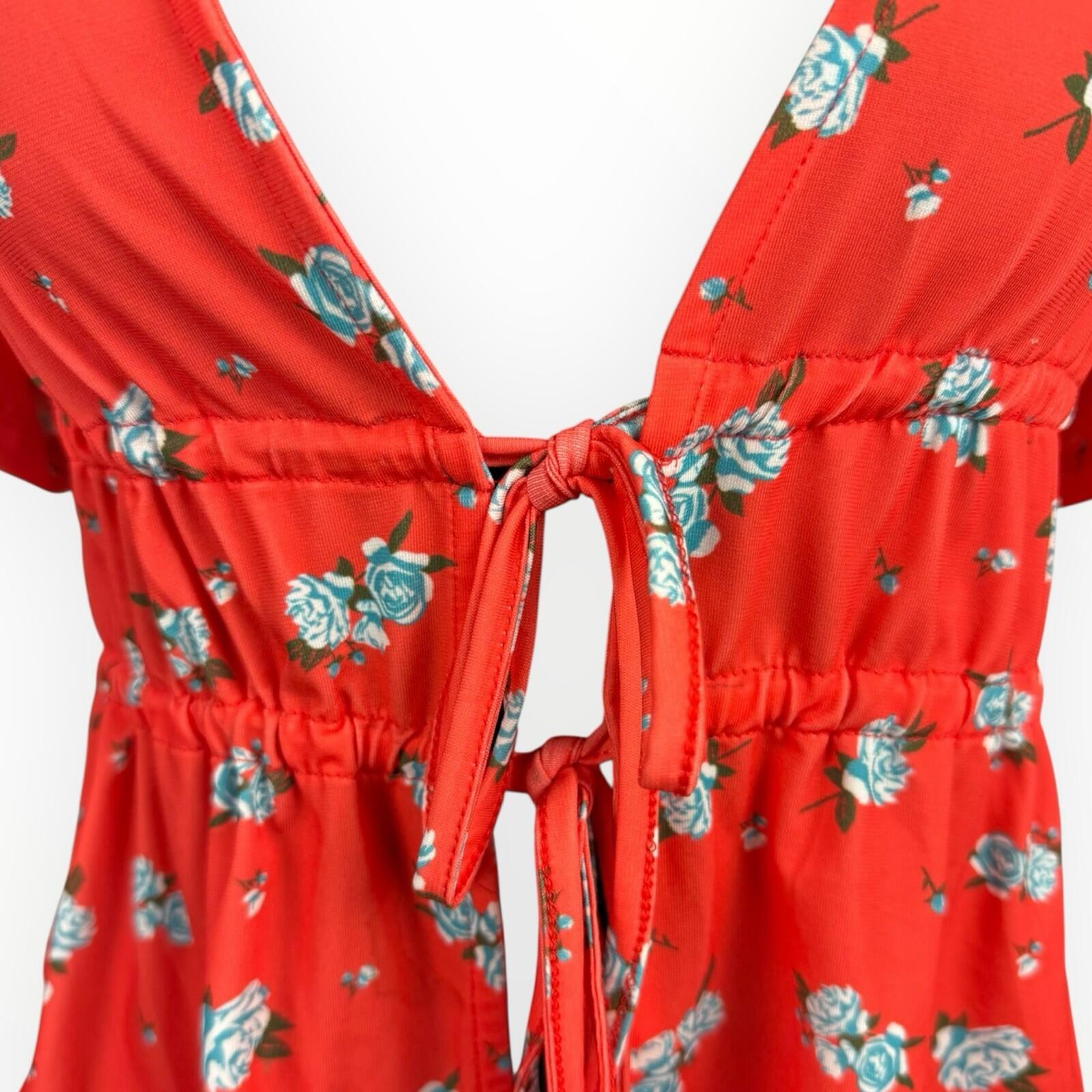 ASOS Floral Croptop Women's UK Size Tie Front Short Sleeve Orange