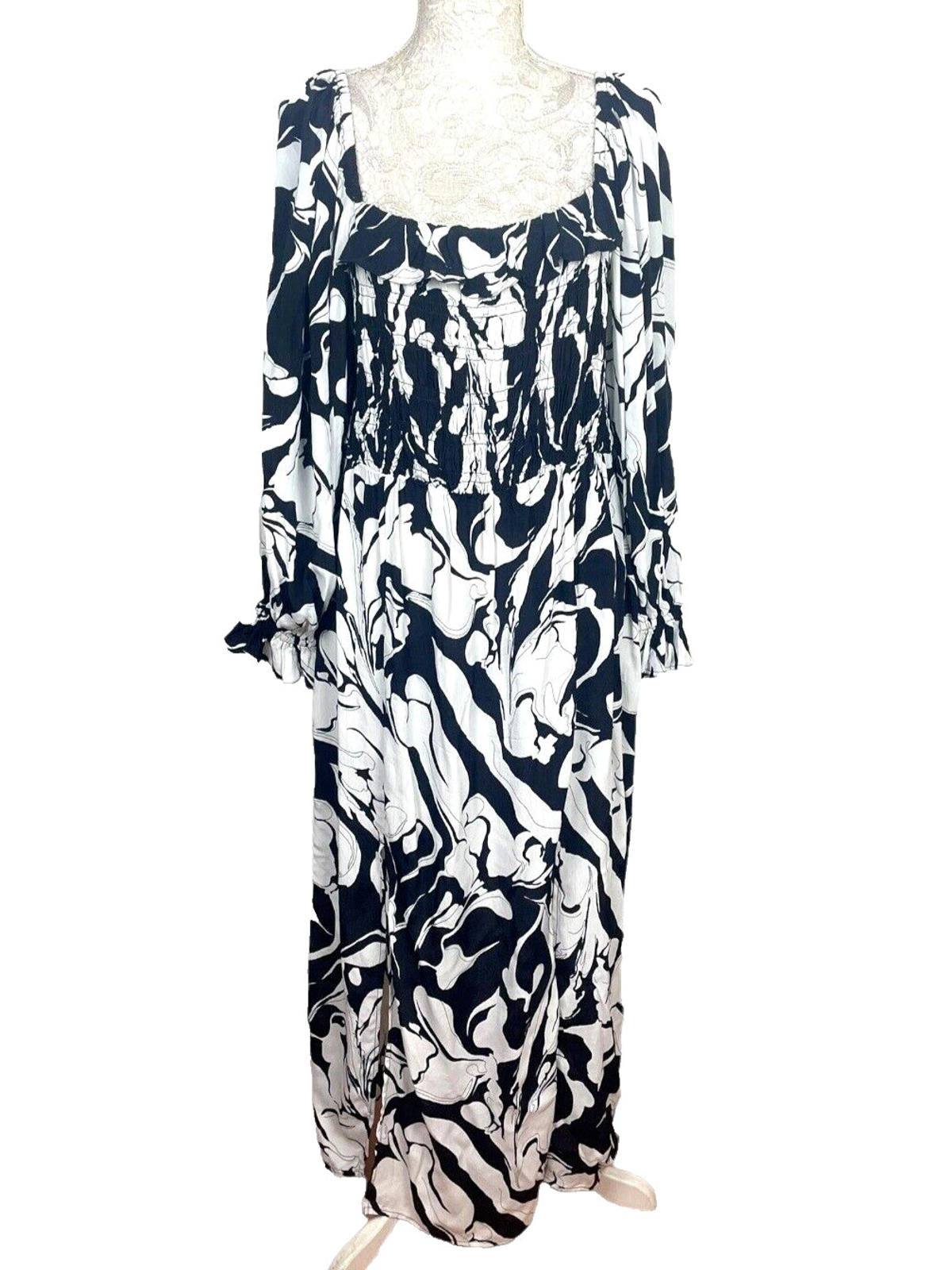 River Island Dress Black & White Bardot With Side Split Women's UK Size 14