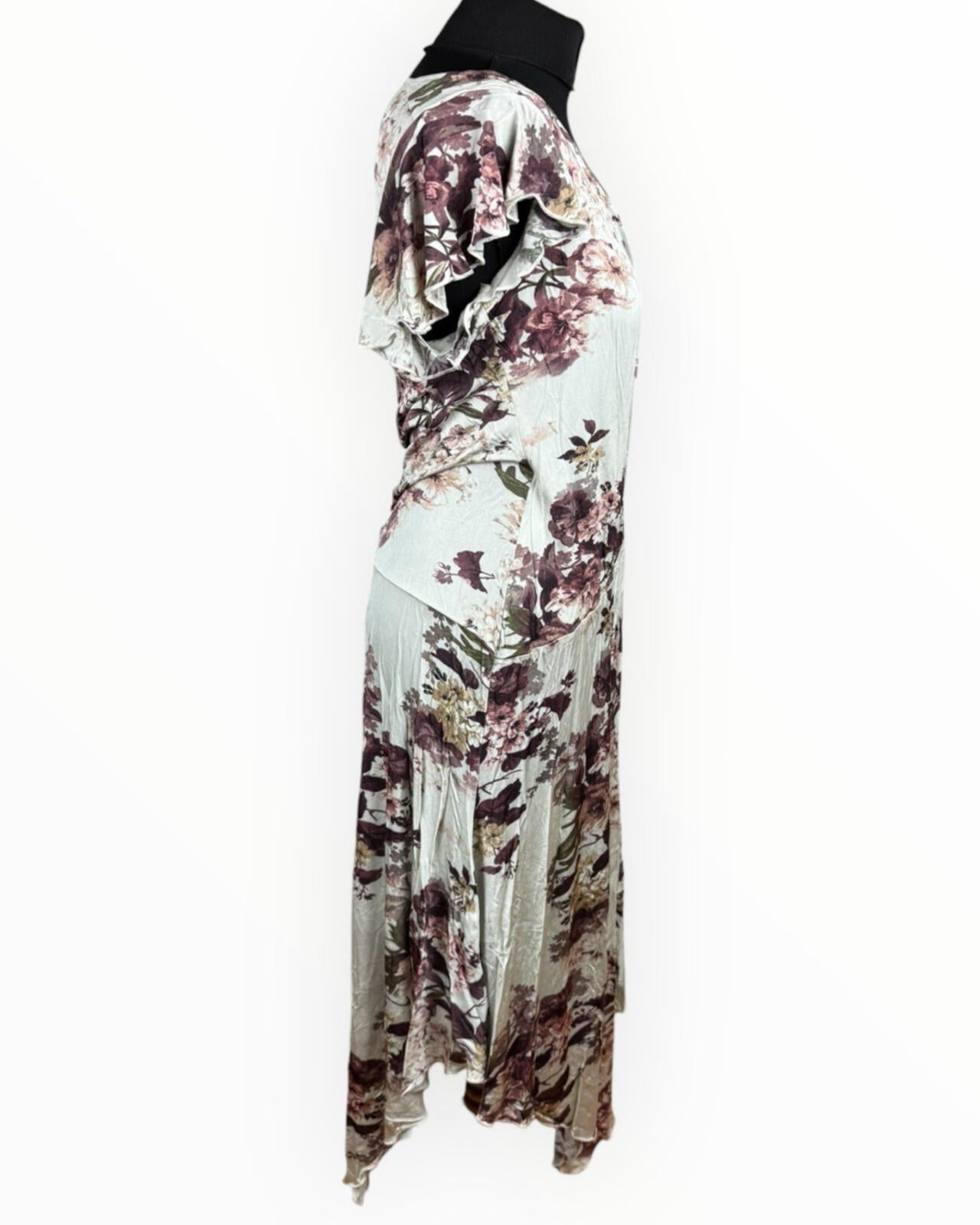 Next Floral Wrap Dress Women's UK Size B Neck Stretch Midi Beige Purple