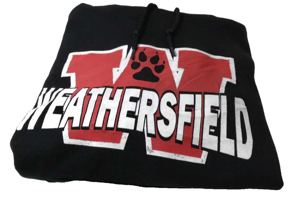 Weathersfield School Sports Hoodie Men's Size S Black Jersey Hooded Pockets