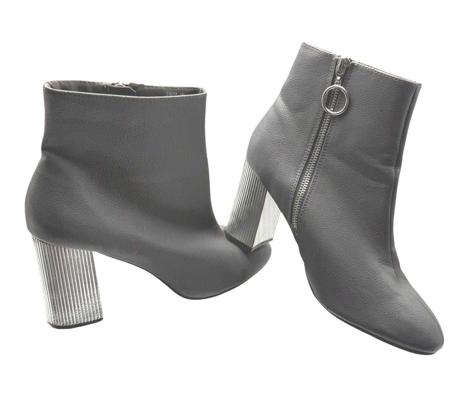 Primark Ankle Boots Women’s UK Size 6 Metallic Block Heel Pointed Zip Fastening