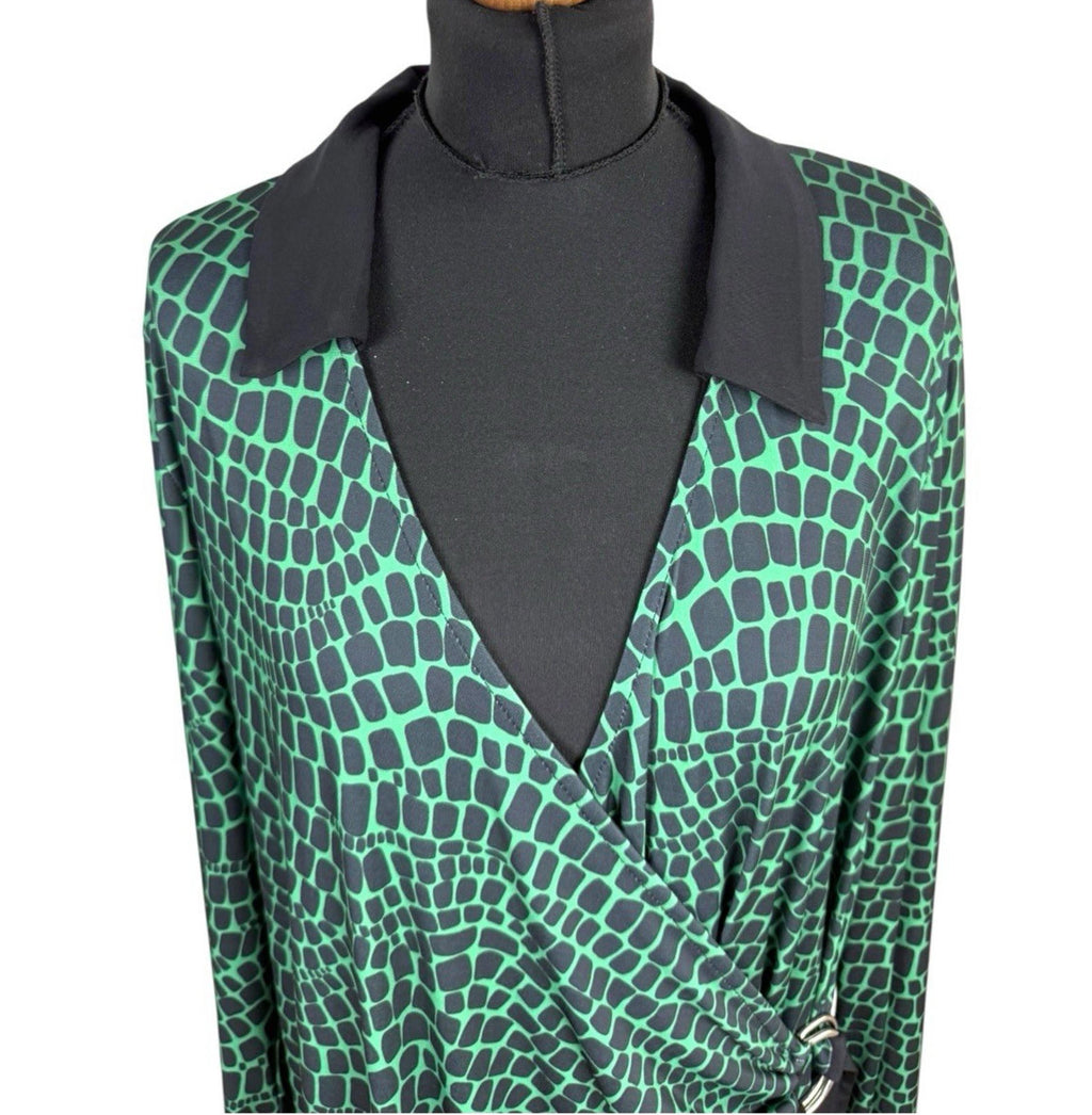 Lipsy London Green Midi Dress Collared Belted Stretch Women’s UK Size 20