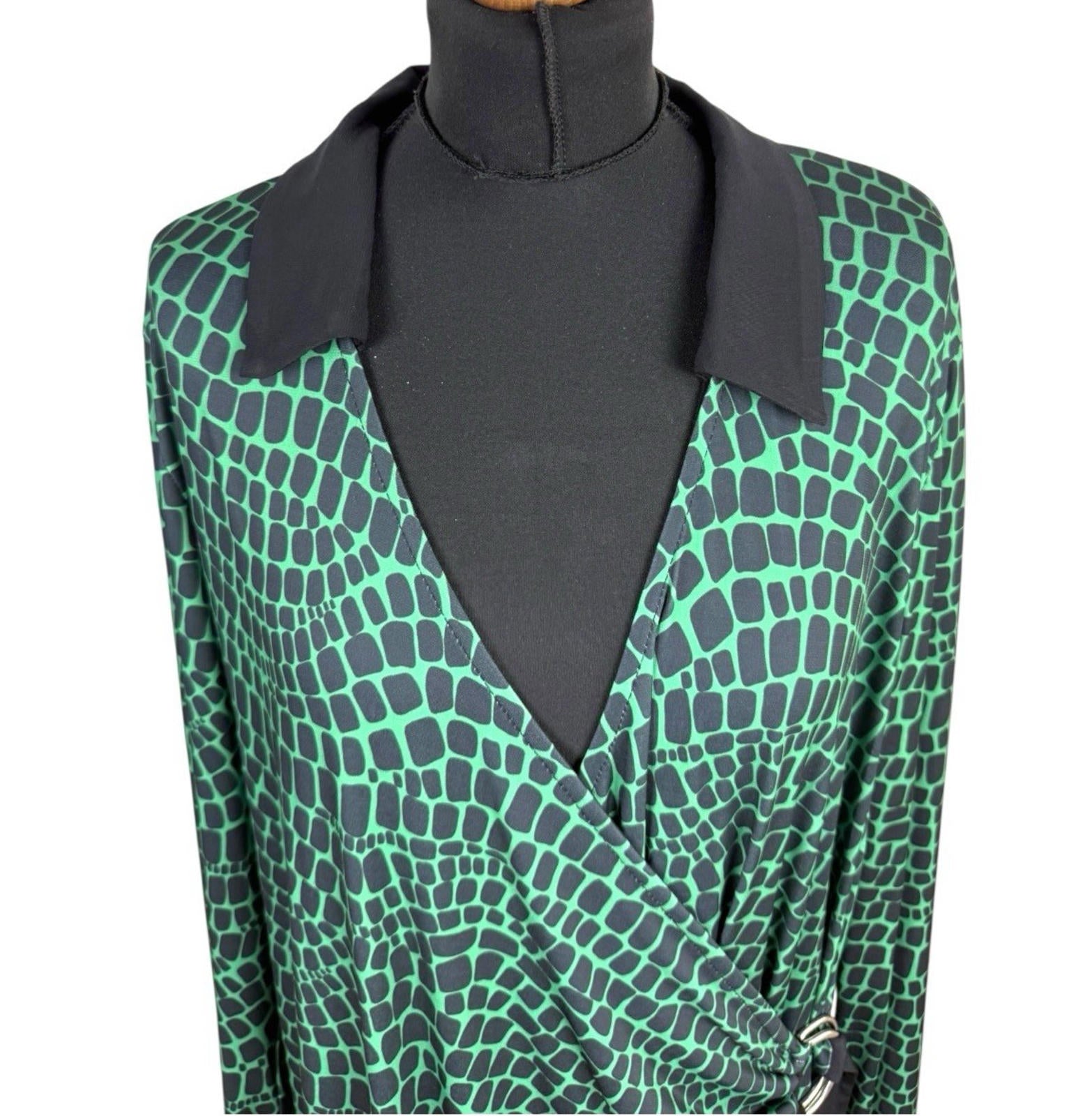 Lipsy London Green Midi Dress Collared Belted Stretch Women’s UK Size 20