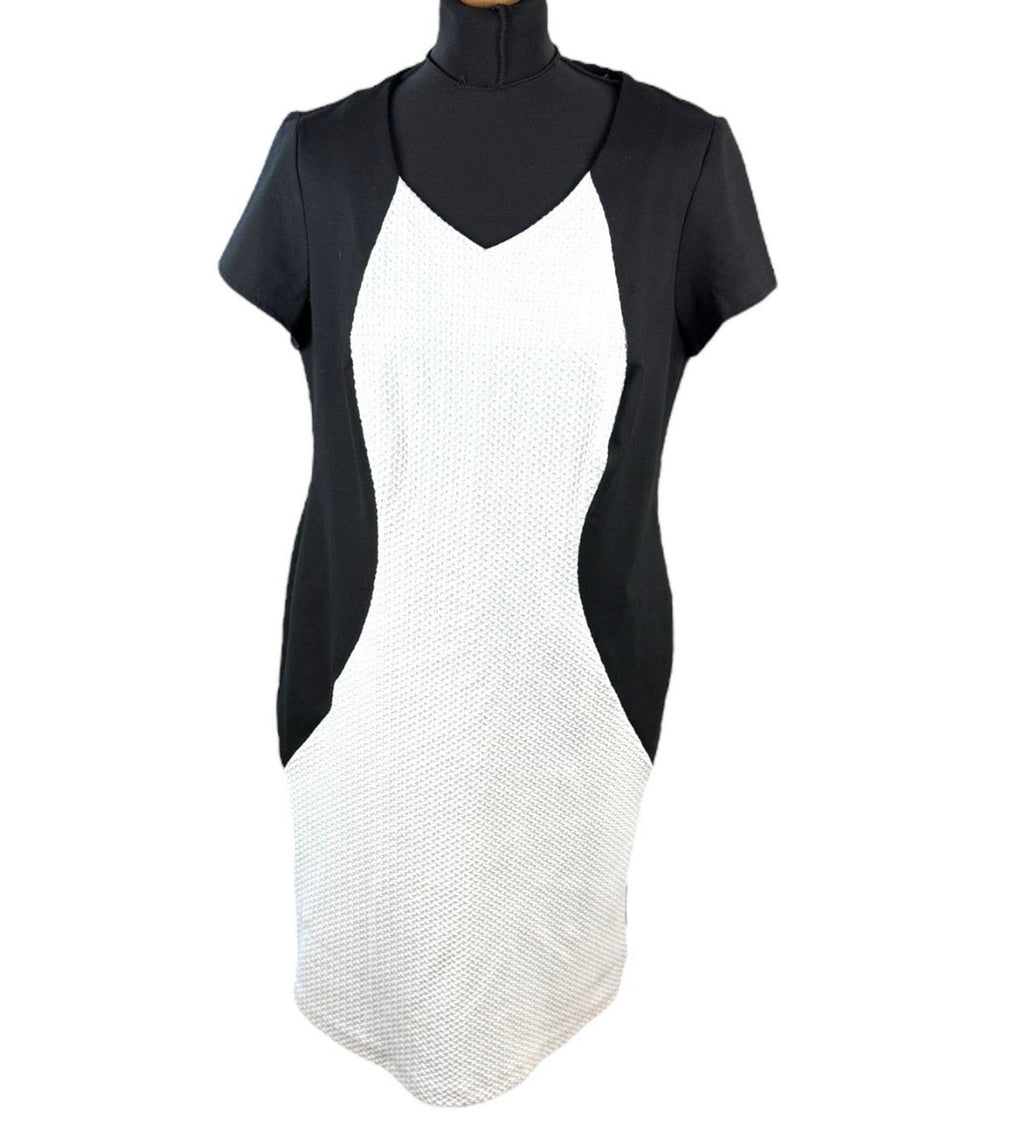 Savoir Black White Pencil Dress Textured Formal Short Sleeve Women’s UK Size 18