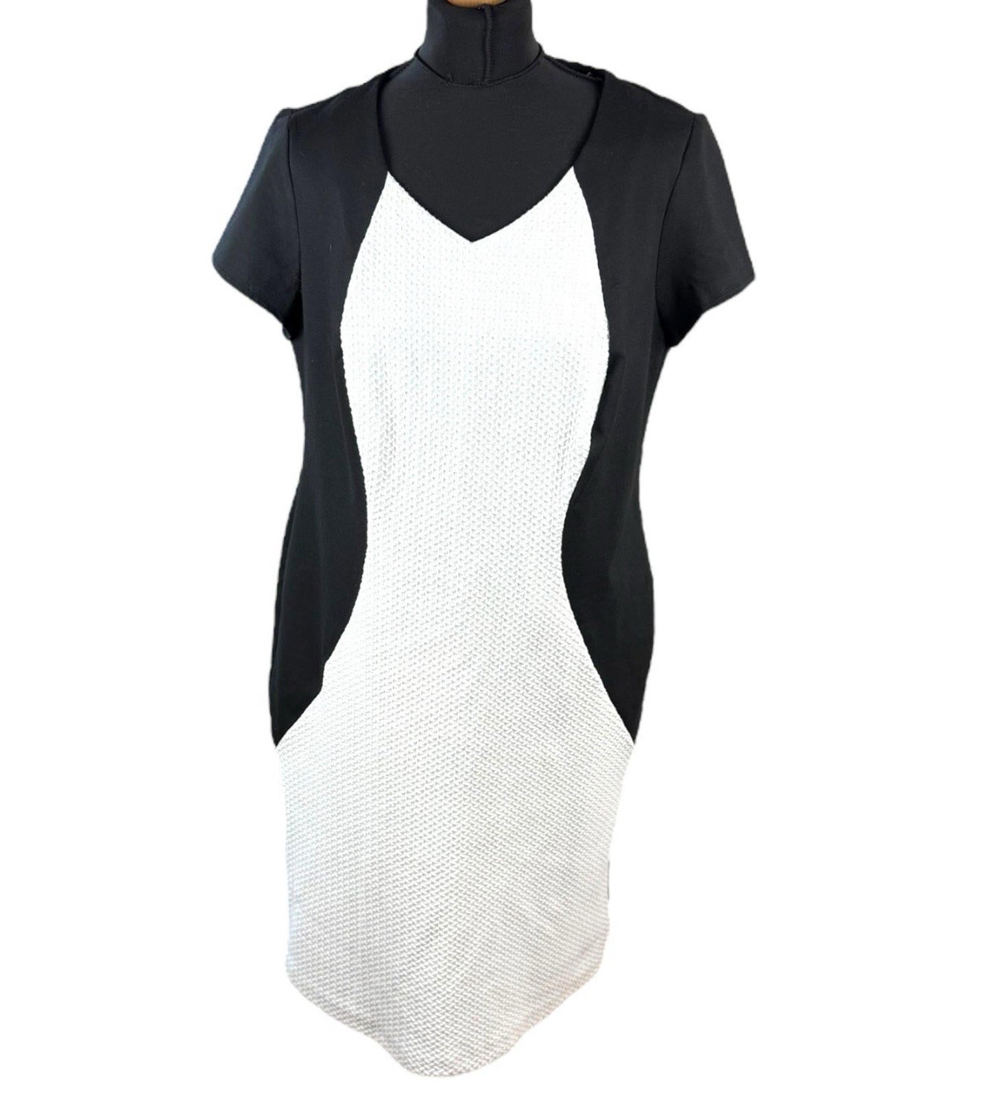 Savoir Black White Pencil Dress Textured Formal Short Sleeve Women’s UK Size 18
