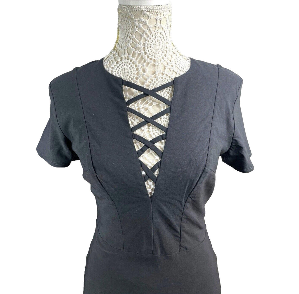 Amy Childs Midi Dress Black Fitted Stretch Women’s UK Size 12