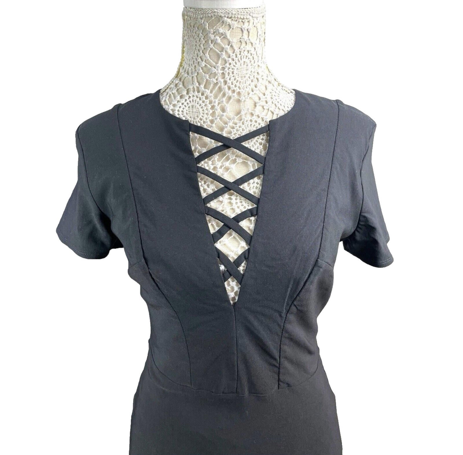 Amy Childs Midi Dress Black Fitted Stretch Women’s UK Size 12