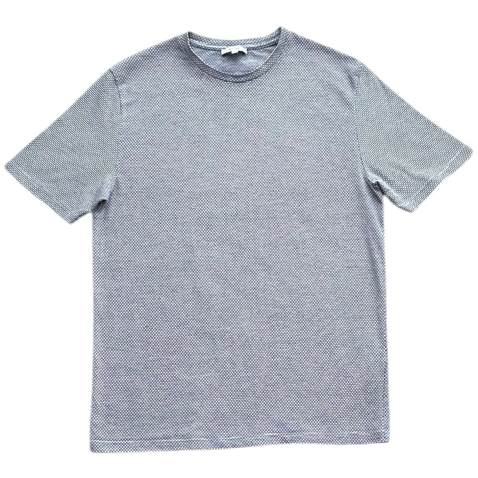 Reiss T-Shirt Men's UK Size M White & Blue Geometric Block Print Crew Neck