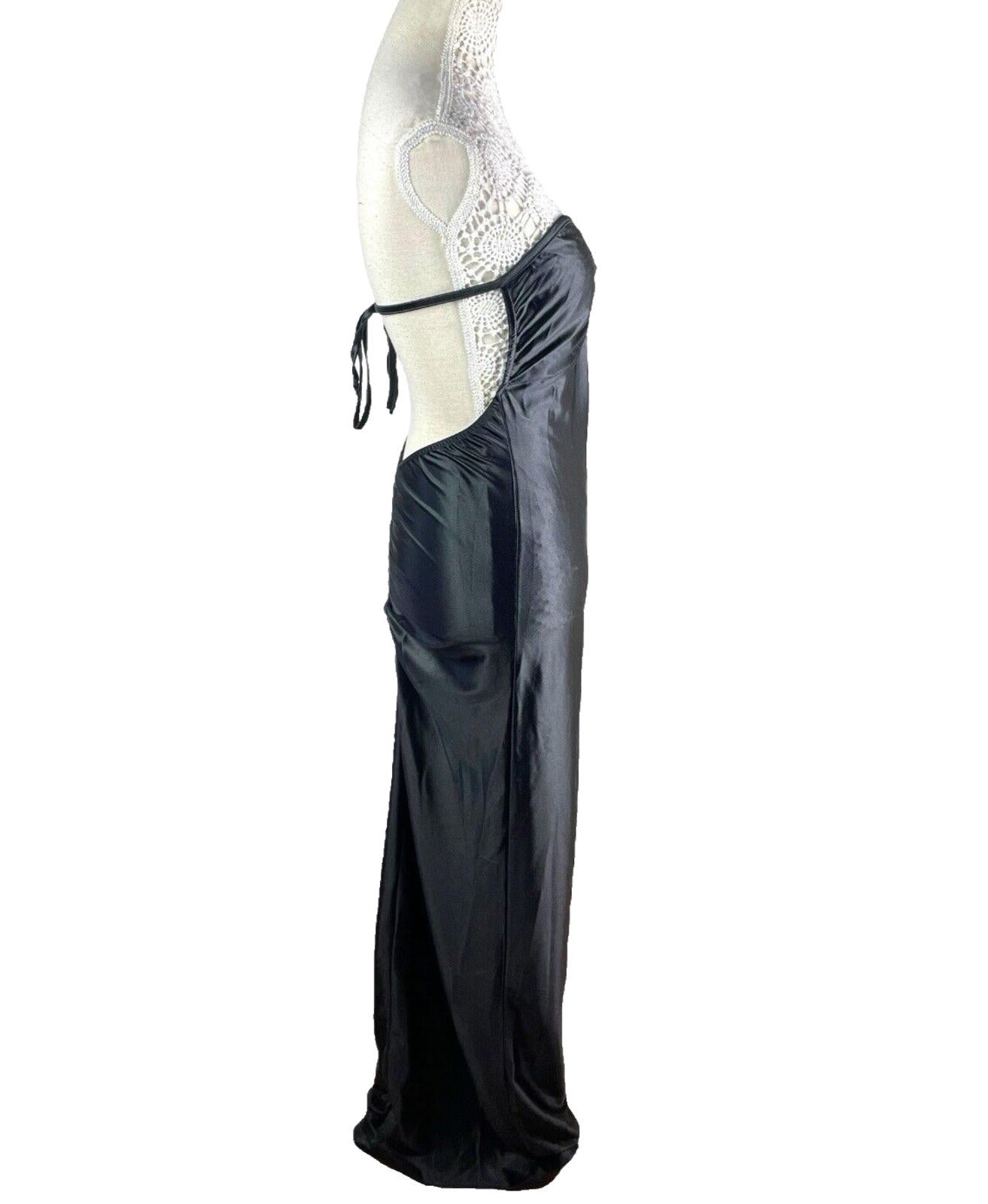Glamour Black Satin Strapless Ballgown Dress Backless Maxi Women’s UK Size 10