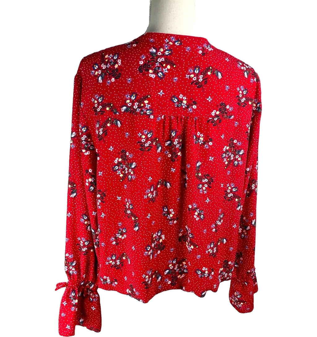 Kiabi Shirt Blouse Red Floral Long Sleeve Women’s UK Size L